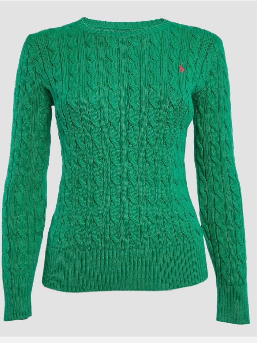 Ralph Lauren Sport Y2K Vintage Cotton Green Cable-Knit Crewneck Sweater size M